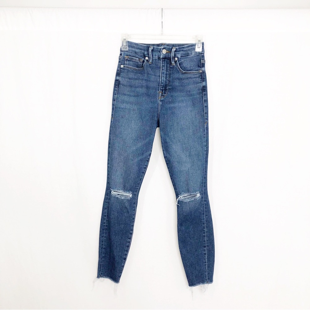 Good American High Rise Good Legs Distressed Skinny Jeans, Size 25, Blue